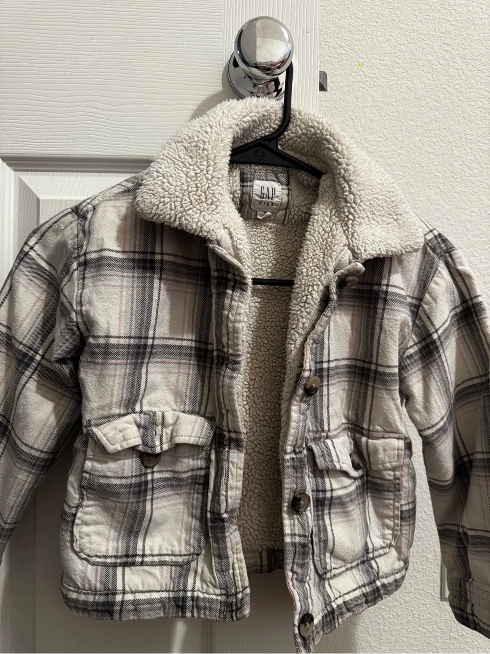 GAP Kids Cream Plaid Sherpa Jacket
